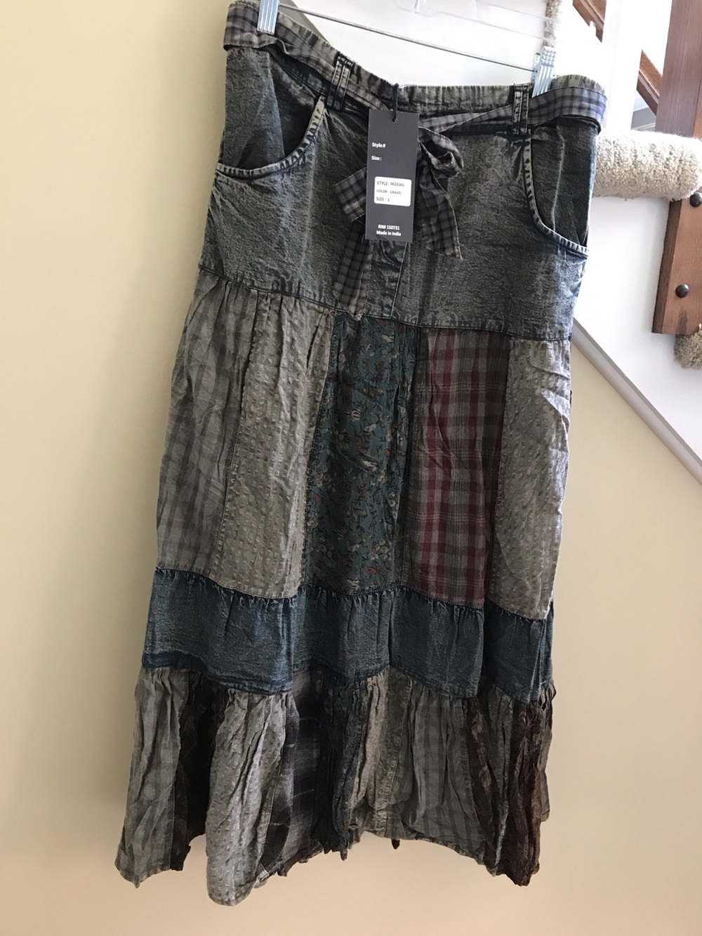 YOUNG THREADS NWT Skirt Maxi Denim Plaid Size Large